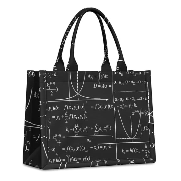 Large Capacity Tote Bag,Math Equations Algebra Formulas Black Pattern Handbag Fashion Luxury Tote Bag,15.7"x13"x 5.1" Inches,Laptop Compatible