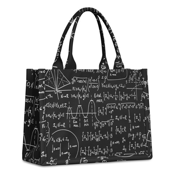 Large Capacity Tote Bag,Math Equations Calculus Symbols Black Pattern Handbag Fashion Luxury Tote Bag,15.7"x13"x 5.1" Inches,Laptop Compatible