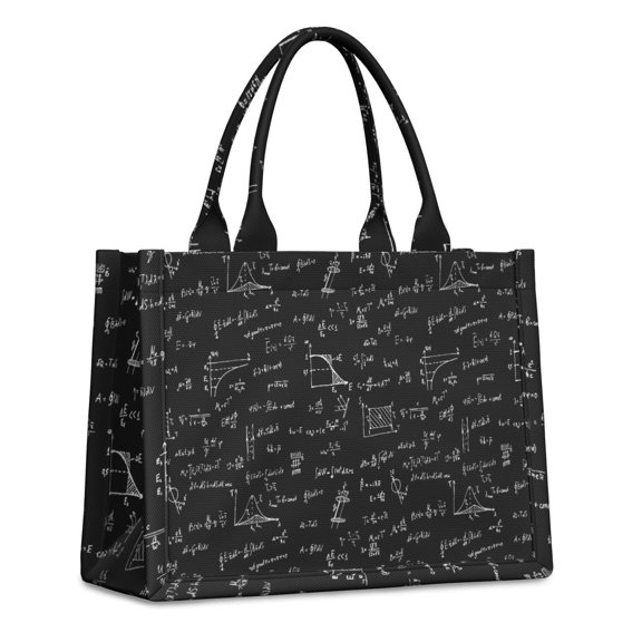 Large Capacity Tote Bag,Math Equations Calculus Symbols Black Pattern Handbag Fashion Luxury Tote Bag,15.7"x13"x 5.1" Inches,Laptop Compatible