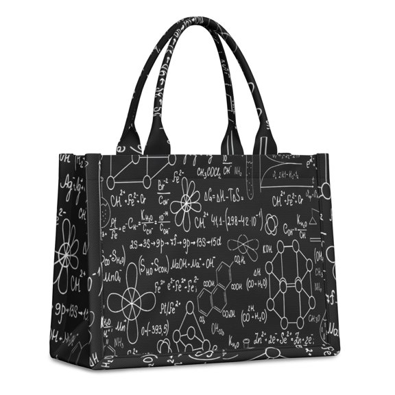 Large Capacity Tote Bag,Math Equations Chemistry Structures Black Pattern Handbag Fashion Luxury Tote Bag,15.7"x13"x 5.1" Inches,Laptop Compatible