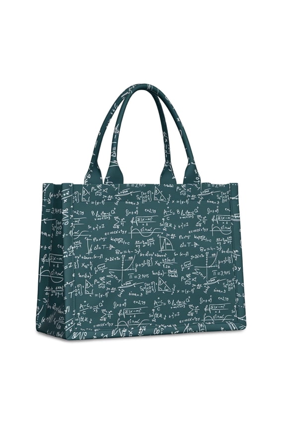 Large Capacity Tote Bag,Math Equations Dark Green Formula Pattern Handbag Fashion Luxury Tote Bag,15.7"x13"x 5.1" Inches,Laptop Compatible