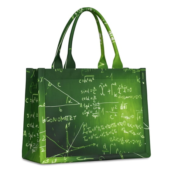 Large Capacity Tote Bag,Math Equations Trigonometry Green Pattern Handbag Fashion Luxury Tote Bag,15.7"x13"x 5.1" Inches,Laptop Compatible