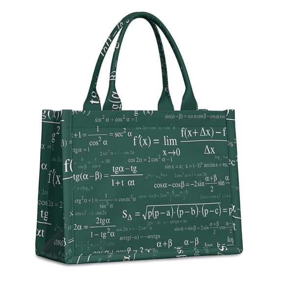 Large Capacity Tote Bag,Math Equations Trigonometry Green Pattern Handbag Fashion Luxury Tote Bag,15.7"x13"x 5.1" Inches,Laptop Compatible