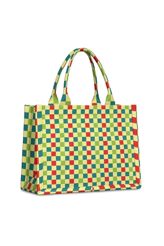 Large Capacity Tote Bag,Multi Color Checkerboard Checkered Pattern Handbag Fashion Luxury Tote Bag,15.7"x13"x 5.1" Inches,Laptop Compatible