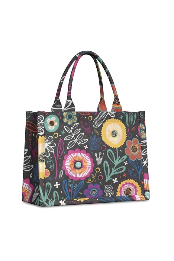 Large Capacity Tote Bag,Multicolor Cartoon Floral Pattern Handbag Fashion Luxury Tote Bag,15.7"x13"x 5.1" Inches,Laptop Compatible
