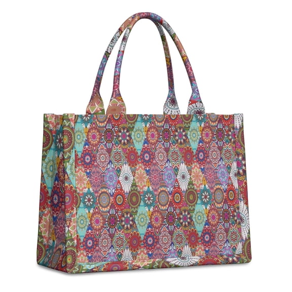 Large Capacity Tote Bag,Multicolor Ethnic Diamond Pattern Handbag Fashion Luxury Tote Bag,15.7"x13"x 5.1" Inches,Laptop Compatible