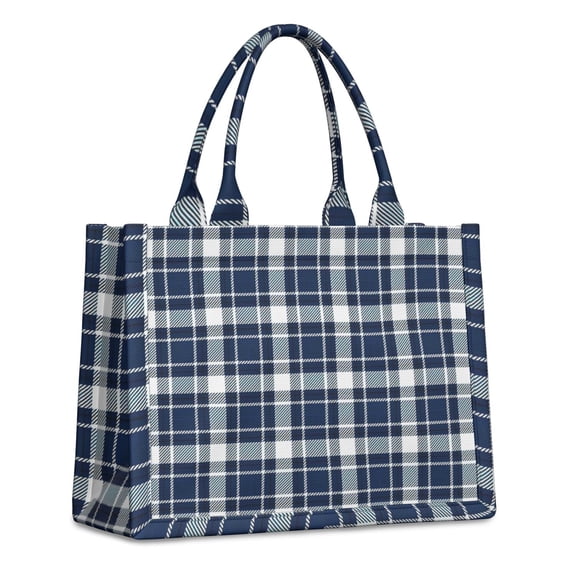 Large Capacity Tote Bag,Navy White Plaid Checkered Pattern Handbag Fashion Luxury Tote Bag,15.7"x13"x 5.1" Inches,Laptop Compatible