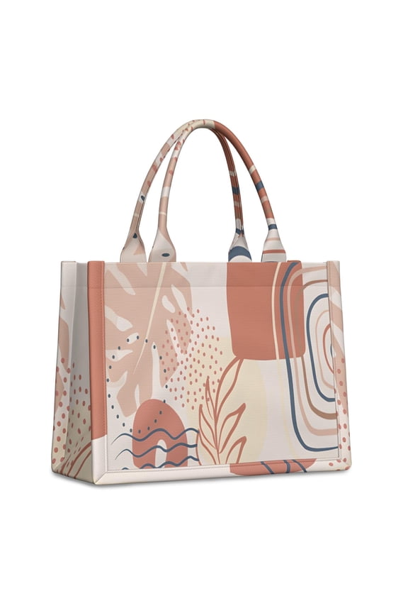 Large Capacity Tote Bag,Orange Boho Abstract and Plant Pattern Handbag Fashion Luxury Tote Bag,15.7"x13"x 5.1" Inches,Laptop Compatible