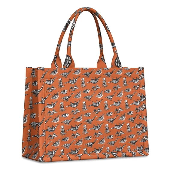 Large Capacity Tote Bag,Orange Dinosaurs Skeletons Pattern Handbag Fashion Luxury Tote Bag,15.7"x13"x 5.1" Inches,Laptop Compatible