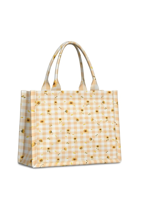Large Capacity Tote Bag,Orange White Checker Sunflower Pattern Handbag Fashion Luxury Tote Bag,15.7"x13"x 5.1" Inches,Laptop Compatible