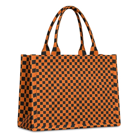 Large Capacity Tote Bag,Orange and Black Checkered Pattern Handbag Fashion Luxury Tote Bag,15.7"x13"x 5.1" Inches,Laptop Compatible