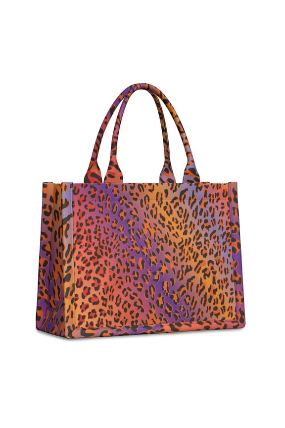 Large Capacity Tote Bag,Orange and Purple Of Leopard Print Handbag Fashion Luxury Tote Bag,15.7"x13"x 5.1" Inches,Laptop Compatible
