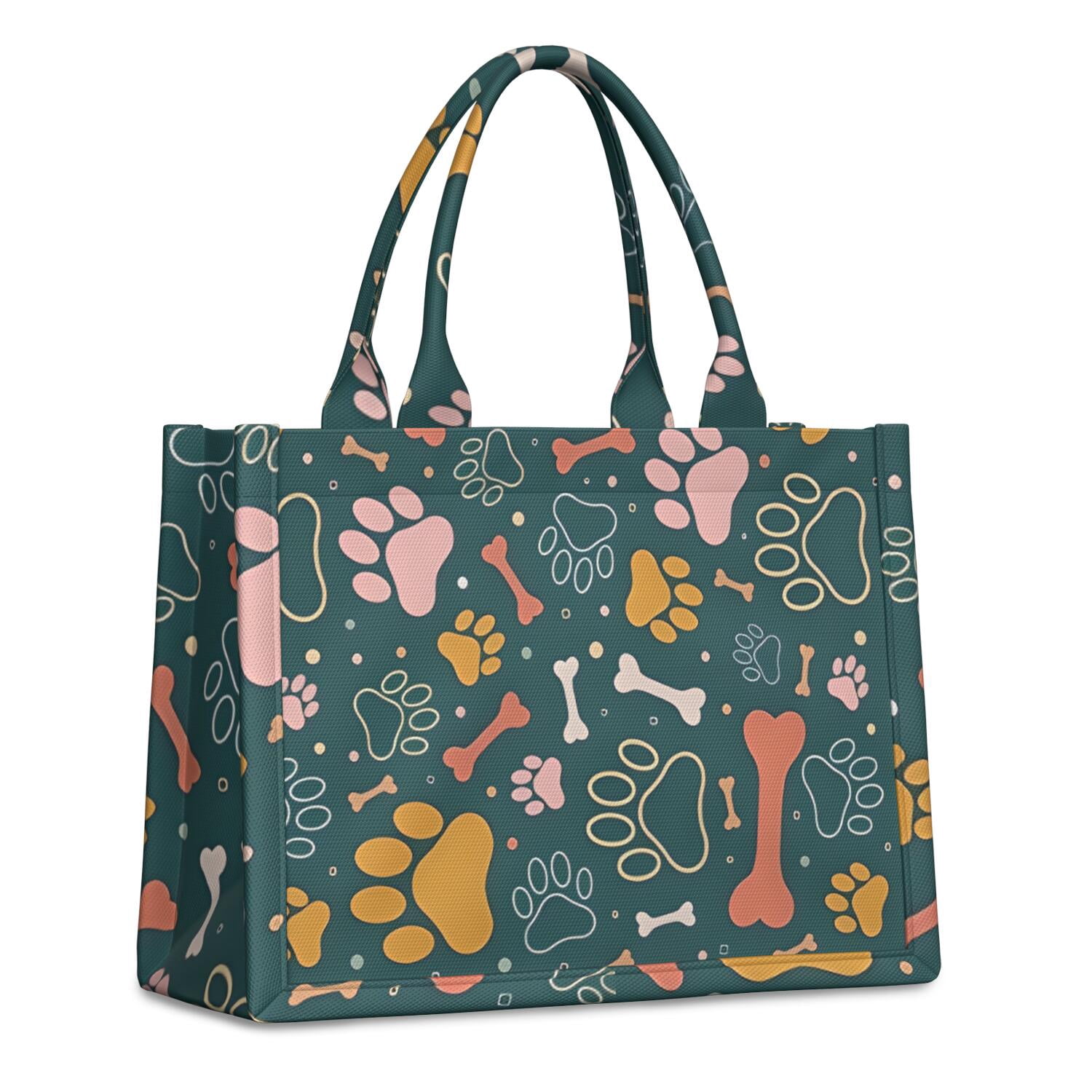 Large Capacity Tote Bag,Paw Prints and Bones Handbag Fashion Luxury Tote Bag,15.7"x13"x 5.1" Inches,Laptop Compatible
