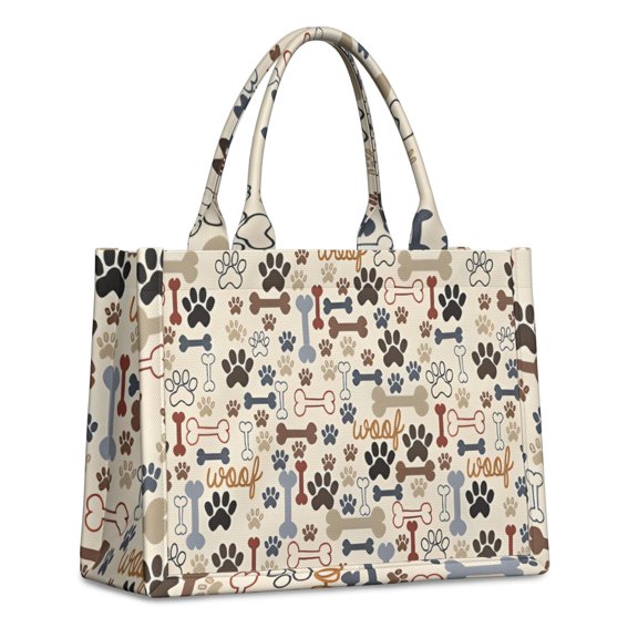 Large Capacity Tote Bag,Paw Prints and Bones Handbag Fashion Luxury Tote Bag,15.7"x13"x 5.1" Inches,Laptop Compatible