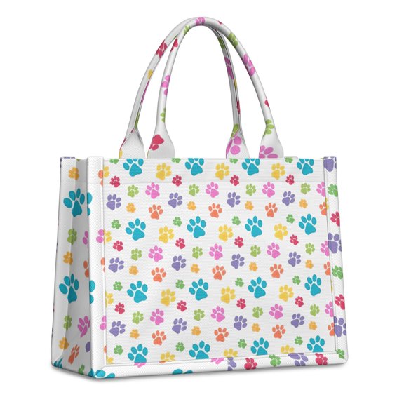 Large Capacity Tote Bag,Pets Paws Print Colorful Handbag Fashion Luxury Tote Bag,15.7"x13"x 5.1" Inches,Laptop Compatible