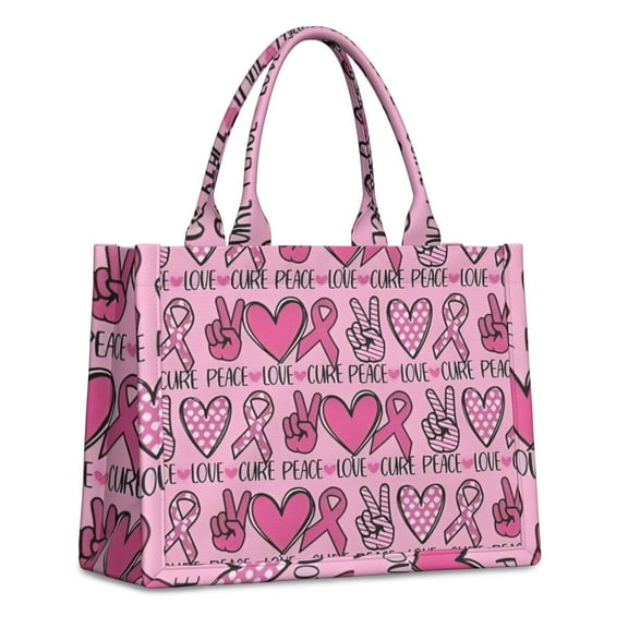 Large Capacity Tote Bag,Pink Breast Cancer and Love Handbag Fashion Luxury Tote Bag,15.7"x13"x 5.1" Inches,Laptop Compatible