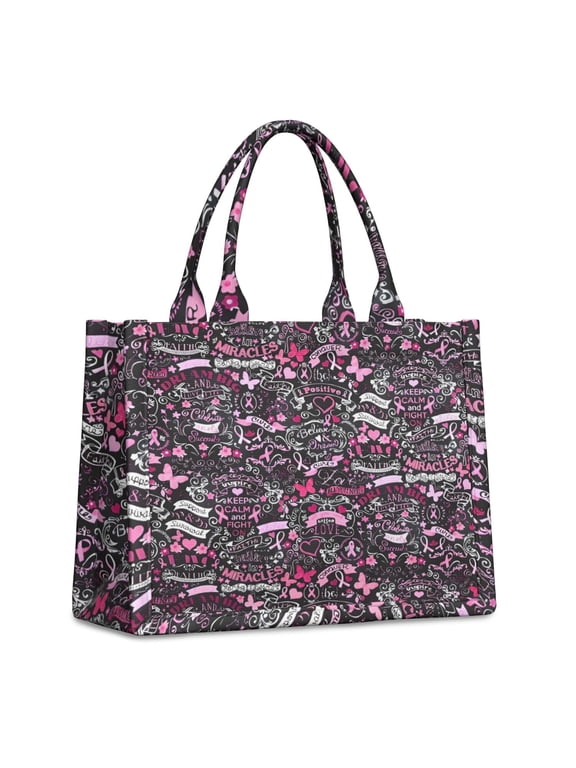 Large Capacity Tote Bag,Pink Breast Cancer and Love Handbag Fashion Luxury Tote Bag,15.7"x13"x 5.1" Inches,Laptop Compatible