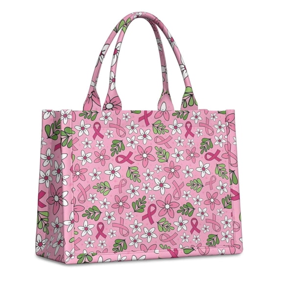 Large Capacity Tote Bag,Pink Breast Cancer and Pioneer Flower Handbag Fashion Luxury Tote Bag,15.7"x13"x 5.1" Inches,Laptop Compatible