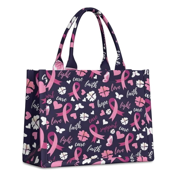 Large Capacity Tote Bag,Pink Breast Cancer and Pioneer Flower Handbag Fashion Luxury Tote Bag,15.7"x13"x 5.1" Inches,Laptop Compatible