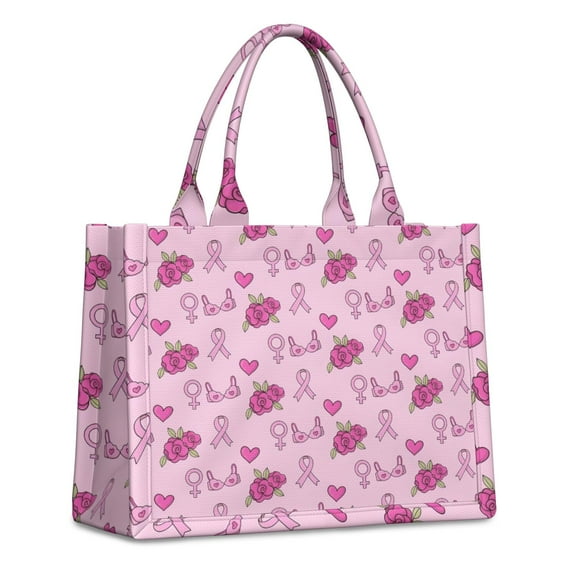 Large Capacity Tote Bag,Pink Breast Cancer and Pioneer Flower Handbag Fashion Luxury Tote Bag,15.7"x13"x 5.1" Inches,Laptop Compatible