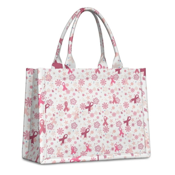 Large Capacity Tote Bag,Pink Breast Cancer and Pioneer Flower Handbag Fashion Luxury Tote Bag,15.7"x13"x 5.1" Inches,Laptop Compatible