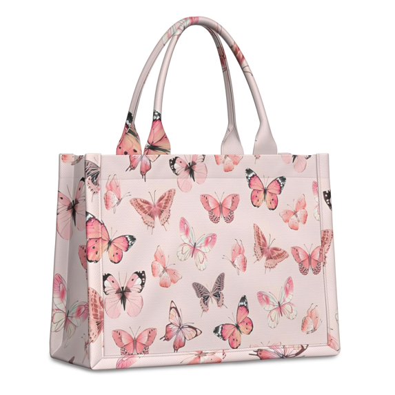 Large Capacity Tote Bag,Pink Butterfly Pink Wings Pattern Handbag Fashion Luxury Tote Bag,15.7"x13"x 5.1" Inches,Laptop Compatible