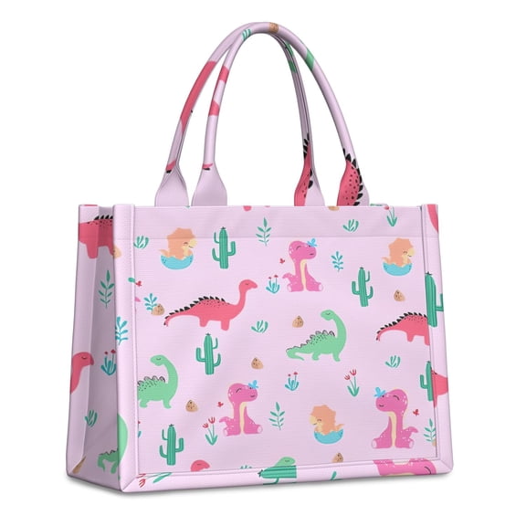 Large Capacity Tote Bag,Pink Cartoon Dinosaurs Cacti Pattern Handbag Fashion Luxury Tote Bag,15.7"x13"x 5.1" Inches,Laptop Compatible