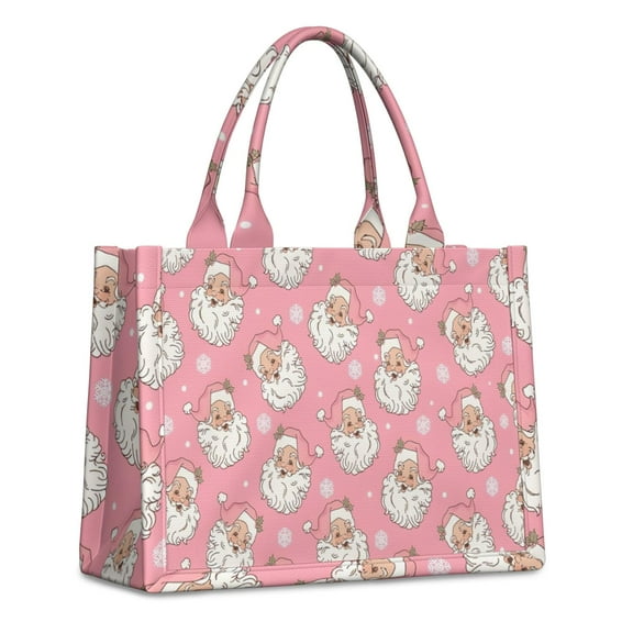 Large Capacity Tote Bag,Pink Christmas Santa Pattern Handbag Fashion Luxury Tote Bag,15.7"x13"x 5.1" Inches,Laptop Compatible