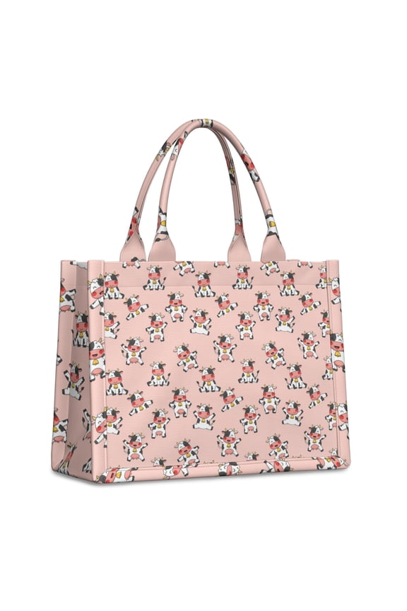 Large Capacity Tote Bag,Pink Cow Bell Pattern Handbag Fashion Luxury Tote Bag,15.7"x13"x 5.1" Inches,Laptop Compatible