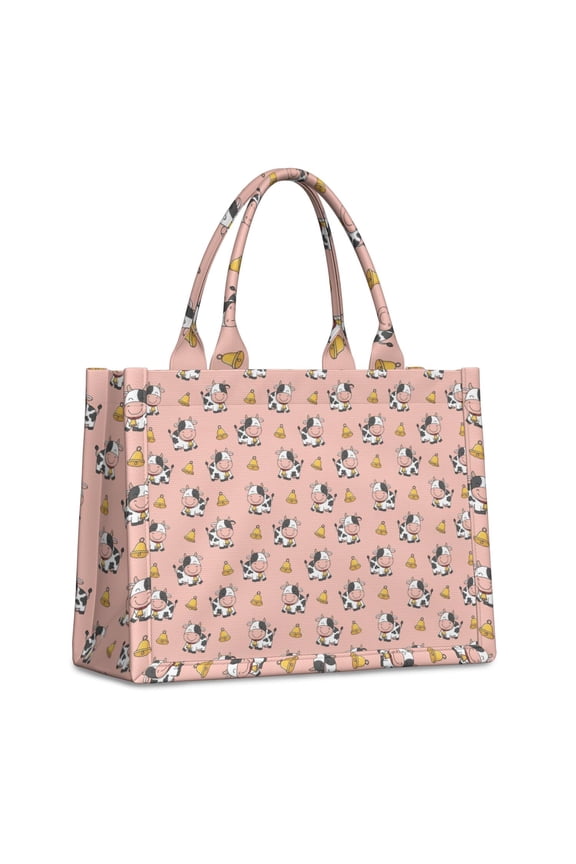 Large Capacity Tote Bag,Pink Cow Bell Pattern Handbag Fashion Luxury Tote Bag,15.7"x13"x 5.1" Inches,Laptop Compatible