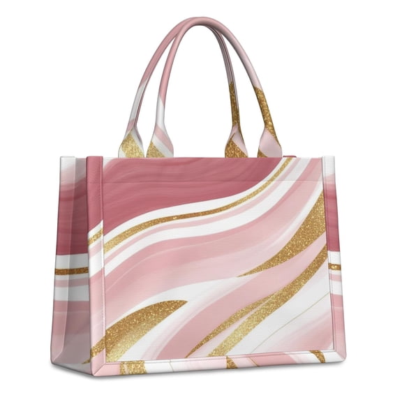 Large Capacity Tote Bag,Pink Gold Marble Pattern Handbag Fashion Luxury Tote Bag,15.7"x13"x 5.1" Inches,Laptop Compatible