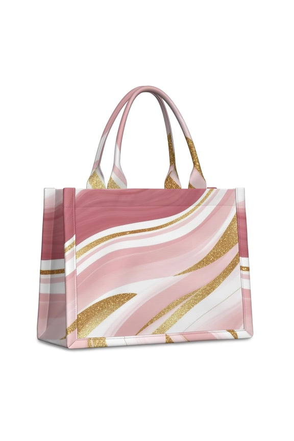 Large Capacity Tote Bag,Pink Gold Marble Pattern Handbag Fashion Luxury Tote Bag,15.7"x13"x 5.1" Inches,Laptop Compatible