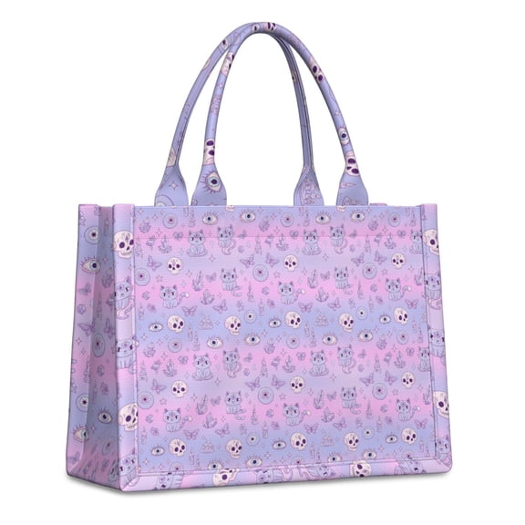 Large Capacity Tote Bag,Pink Purple Cat Eye Skull Butterfly Pattern Handbag Fashion Luxury Tote Bag,15.7"x13"x 5.1" Inches,Laptop Compatible