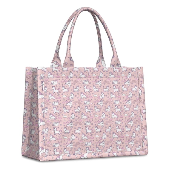 Large Capacity Tote Bag,Pink Unicorn Doodle Pattern Handbag Fashion Luxury Tote Bag,15.7"x13"x 5.1" Inches,Laptop Compatible