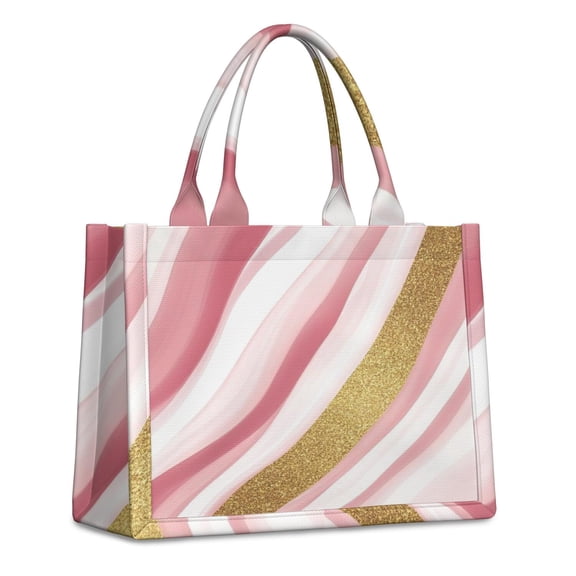 Large Capacity Tote Bag,Pink White Gold Marble Pattern Handbag Fashion Luxury Tote Bag,15.7"x13"x 5.1" Inches,Laptop Compatible