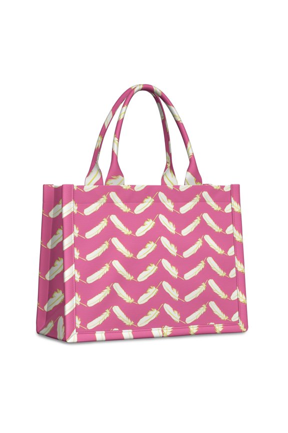 Large Capacity Tote Bag,Pink and Yellow Feather Pattern Handbag Fashion Luxury Tote Bag,15.7"x13"x 5.1" Inches,Laptop Compatible
