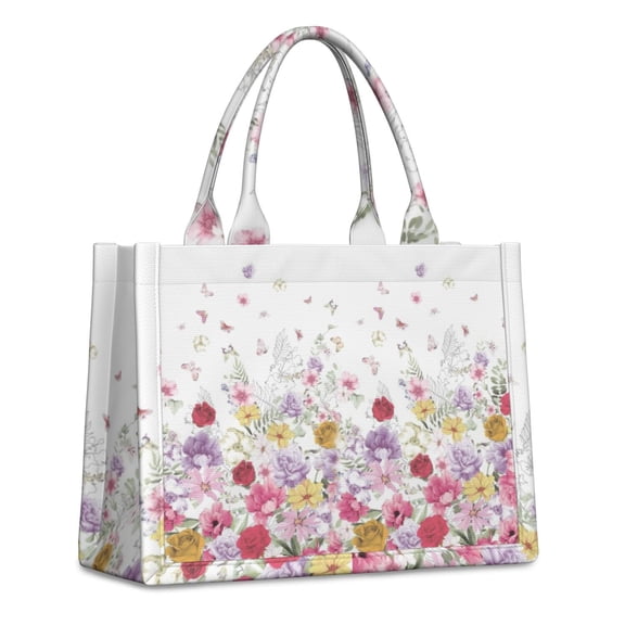 Large Capacity Tote Bag,Pioneer Flower Floral Print Pattern Handbag Fashion Luxury Tote Bag,15.7"x13"x 5.1" Inches,Laptop Compatible