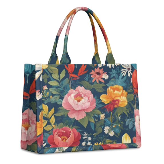 Large Capacity Tote Bag,Pioneer Flower Floral Print Pattern Handbag Fashion Luxury Tote Bag,15.7"x13"x 5.1" Inches,Laptop Compatible
