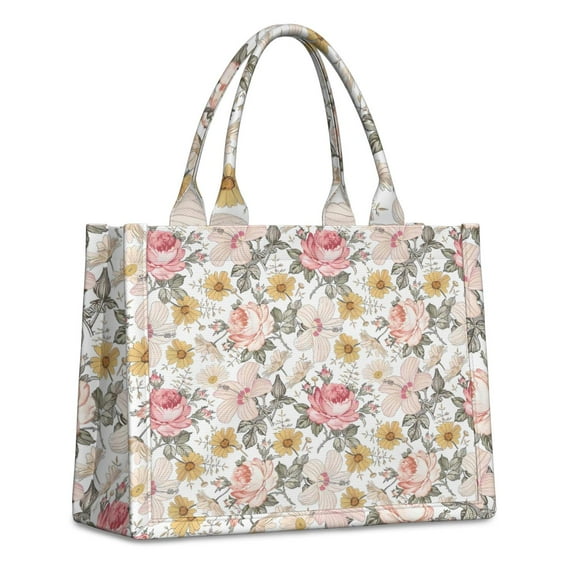 Large Capacity Tote Bag,Pioneer Flower Floral Print Pattern Handbag Fashion Luxury Tote Bag,15.7"x13"x 5.1" Inches,Laptop Compatible