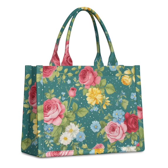 Large Capacity Tote Bag,Pioneer Flower Floral Print Pattern Handbag Fashion Luxury Tote Bag,15.7"x13"x 5.1" Inches,Laptop Compatible