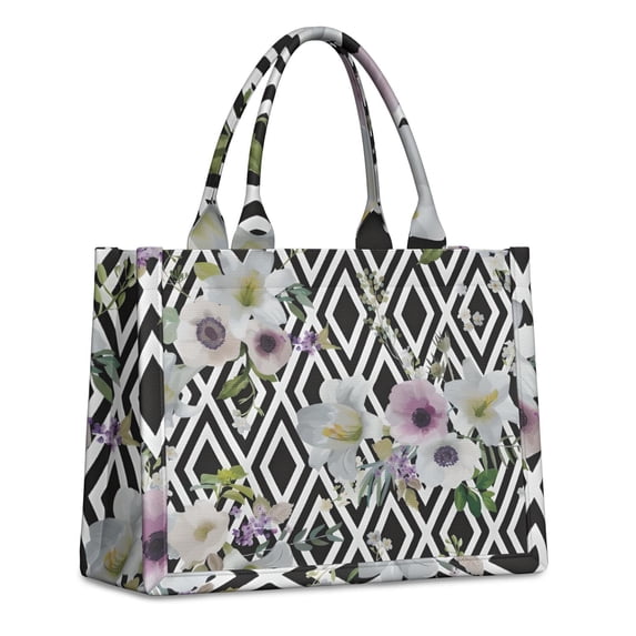 Large Capacity Tote Bag,Pioneer Flower Floral Print Pattern Handbag Fashion Luxury Tote Bag,15.7"x13"x 5.1" Inches,Laptop Compatible