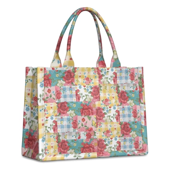 Large Capacity Tote Bag,Pioneer Flower Floral Print Pattern Handbag Fashion Luxury Tote Bag,15.7"x13"x 5.1" Inches,Laptop Compatible