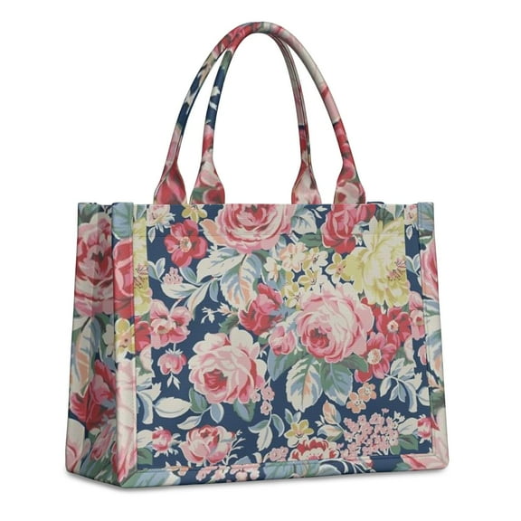 Large Capacity Tote Bag,Pioneer Flower Floral Print Pattern Handbag Fashion Luxury Tote Bag,15.7"x13"x 5.1" Inches,Laptop Compatible