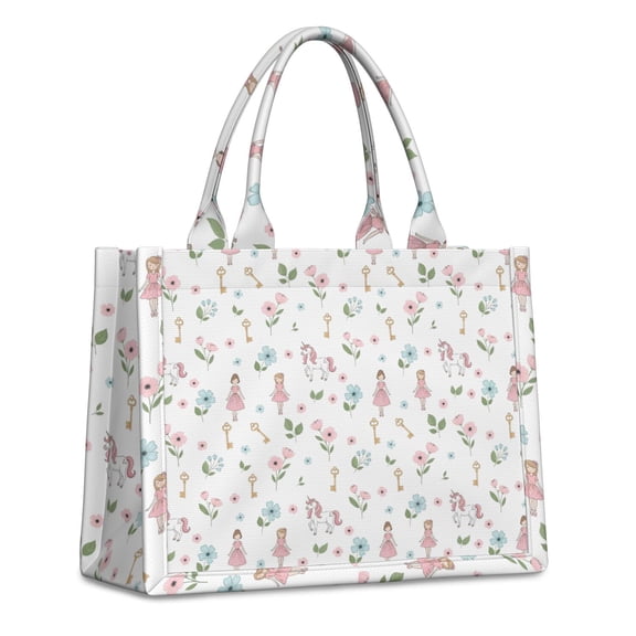 Large Capacity Tote Bag,Princess Unicorn Flower Pattern Handbag Fashion Luxury Tote Bag,15.7"x13"x 5.1" Inches,Laptop Compatible