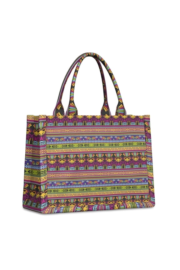 Large Capacity Tote Bag,Purple Boho Tribal Birds and Meanders Pattern Handbag Fashion Luxury Tote Bag,15.7"x13"x 5.1" Inches,Laptop Compatible