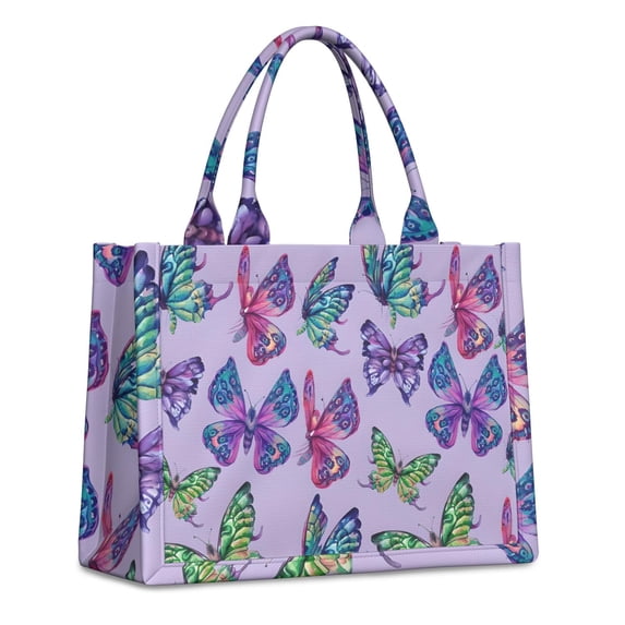 Large Capacity Tote Bag,Purple Butterfly Colorful Pattern Handbag Fashion Luxury Tote Bag,15.7"x13"x 5.1" Inches,Laptop Compatible