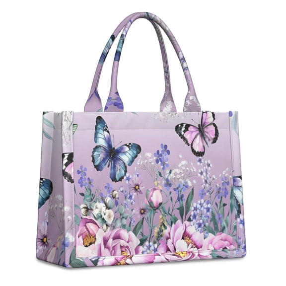 Large Capacity Tote Bag,Purple Butterfly Flower Butterfly Pattern Handbag Fashion Luxury Tote Bag,15.7"x13"x 5.1" Inches,Laptop Compatible