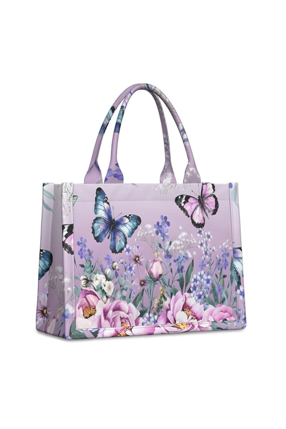 Large Capacity Tote Bag,Purple Butterfly Flower Butterfly Pattern Handbag Fashion Luxury Tote Bag,15.7"x13"x 5.1" Inches,Laptop Compatible