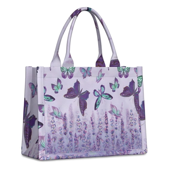 Large Capacity Tote Bag,Purple Butterfly Flower Pattern Handbag Fashion Luxury Tote Bag,15.7"x13"x 5.1" Inches,Laptop Compatible