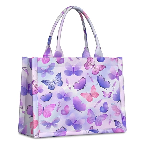Large Capacity Tote Bag,Purple Butterfly Lavender Pattern Handbag Fashion Luxury Tote Bag,15.7"x13"x 5.1" Inches,Laptop Compatible